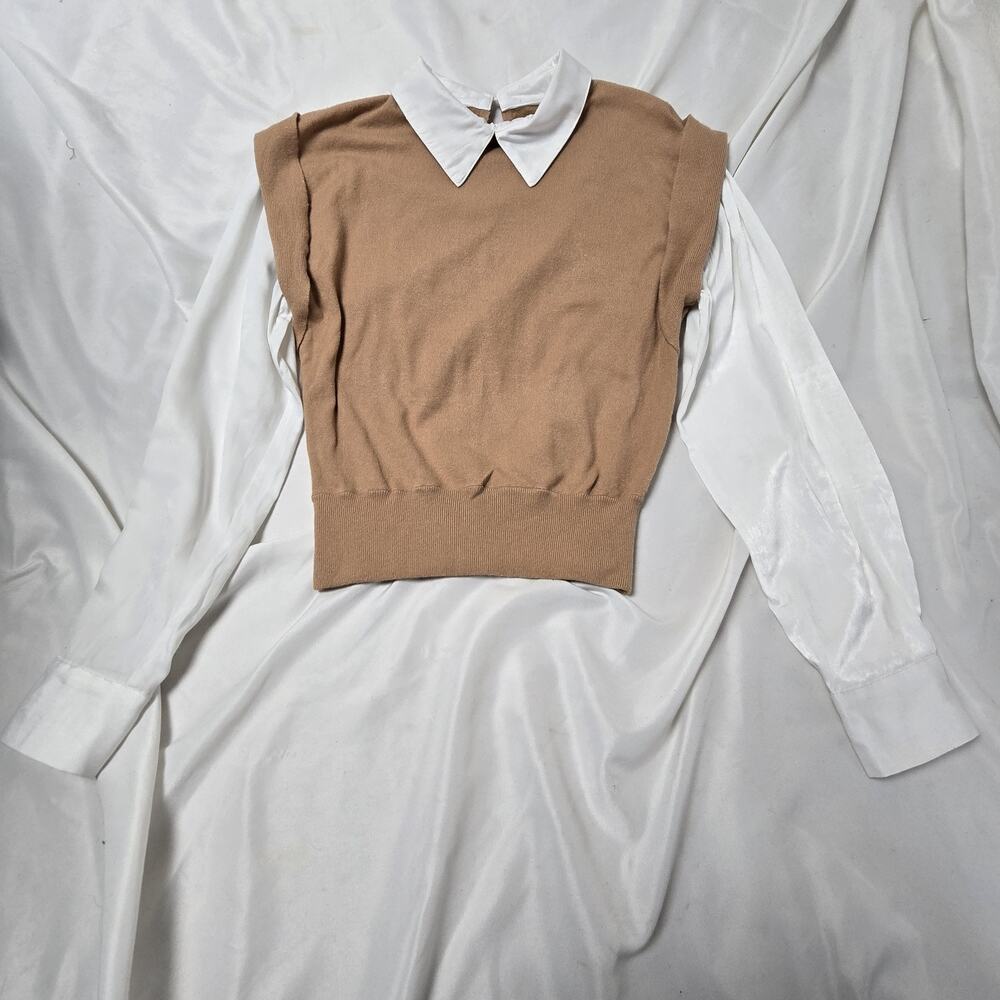 On 12th Women's Blouse with Built In Vest Size Medium White and Tan Color